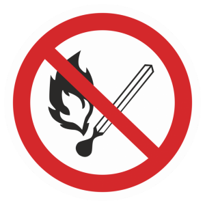 Наклейка P-02 «Запрещается пользоваться открытым огнем»